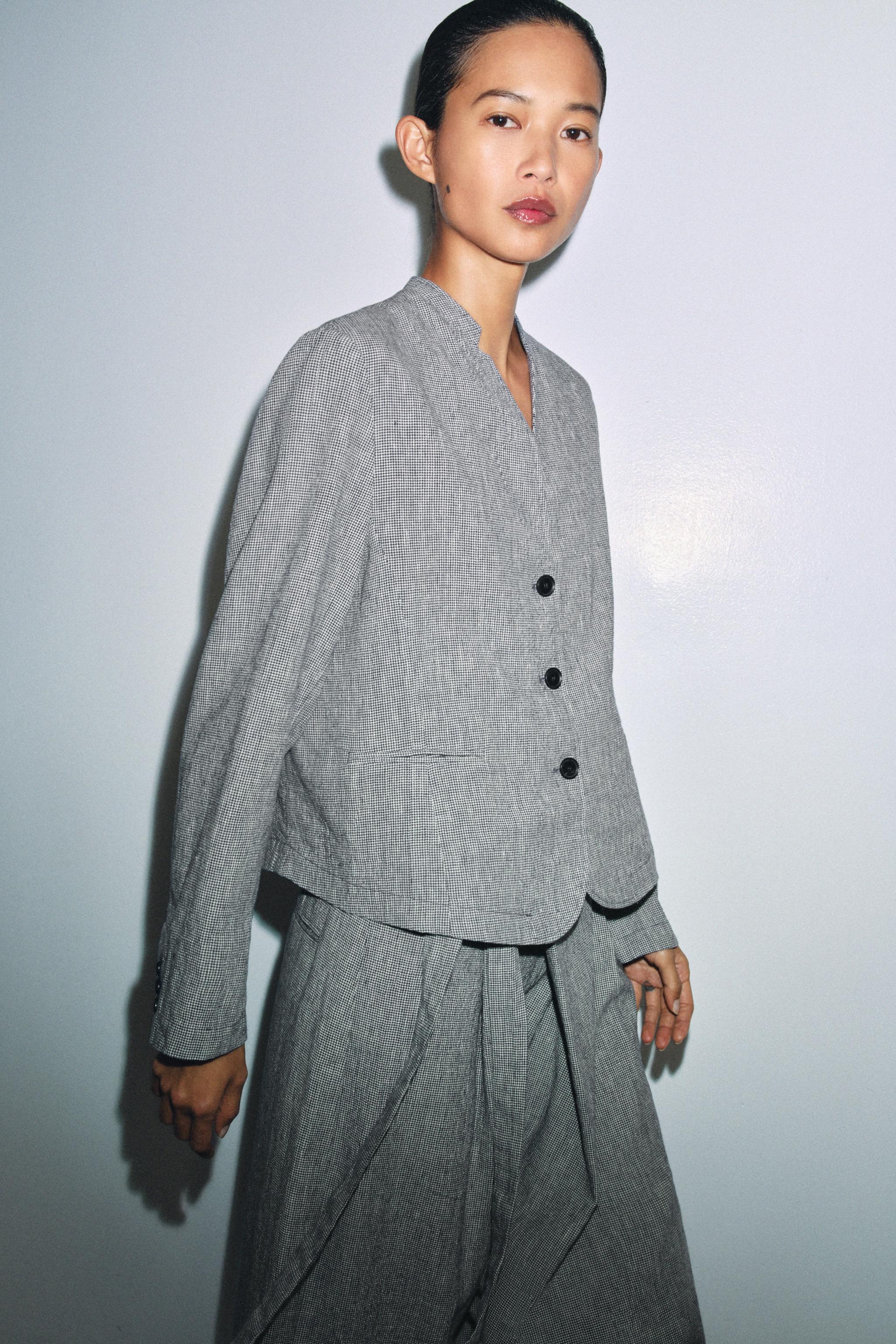 HOUNDSTOOTH LINEN BLEND BLAZER ZW COLLECTION